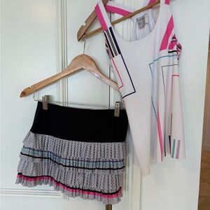 Lucky in Love Black and Pink Ruffle Tennis Mini Skirt and matching top